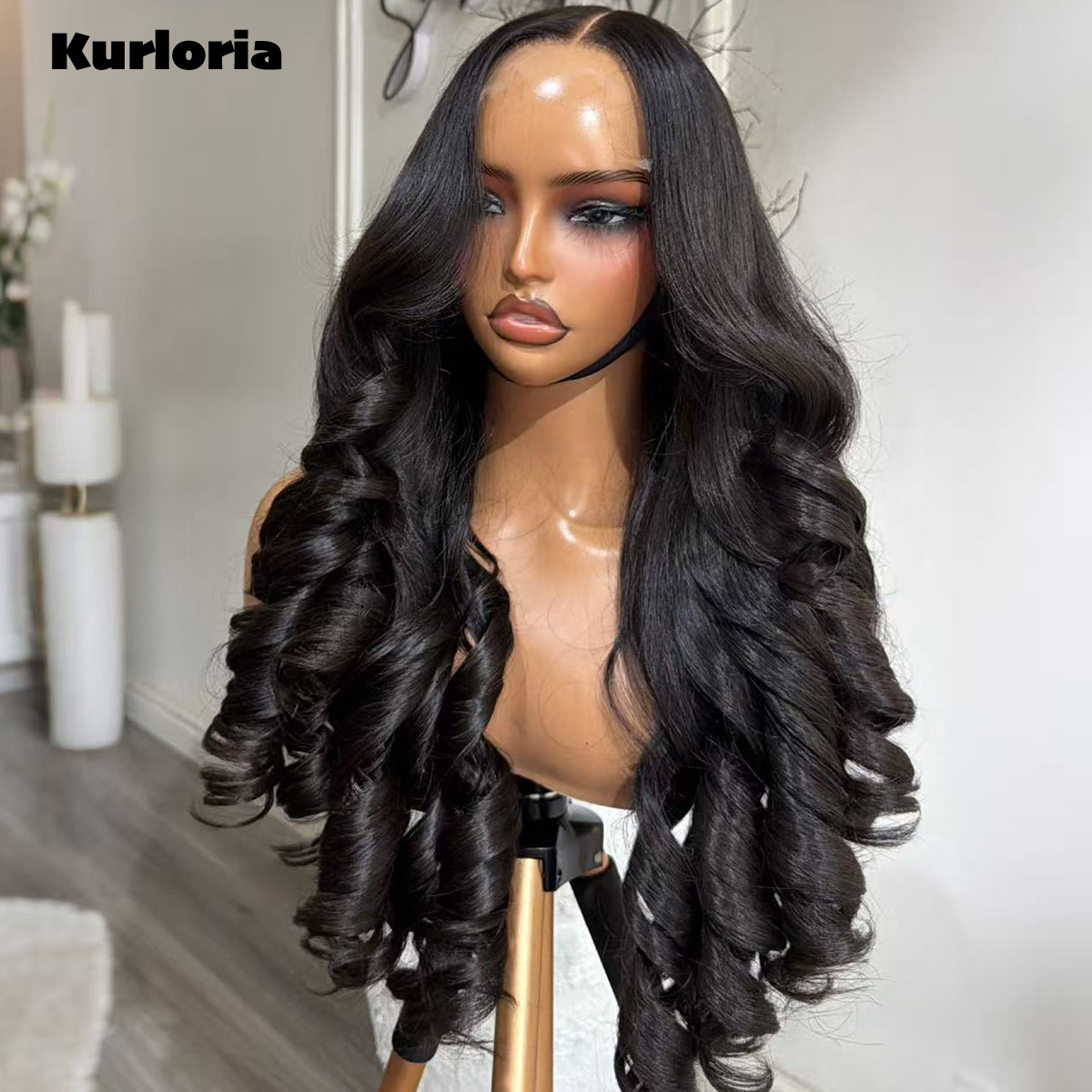 Glueless Wear And Go Human Hair Wig - 100% Echthaar Naturschwarz Lace Bouncy Wave