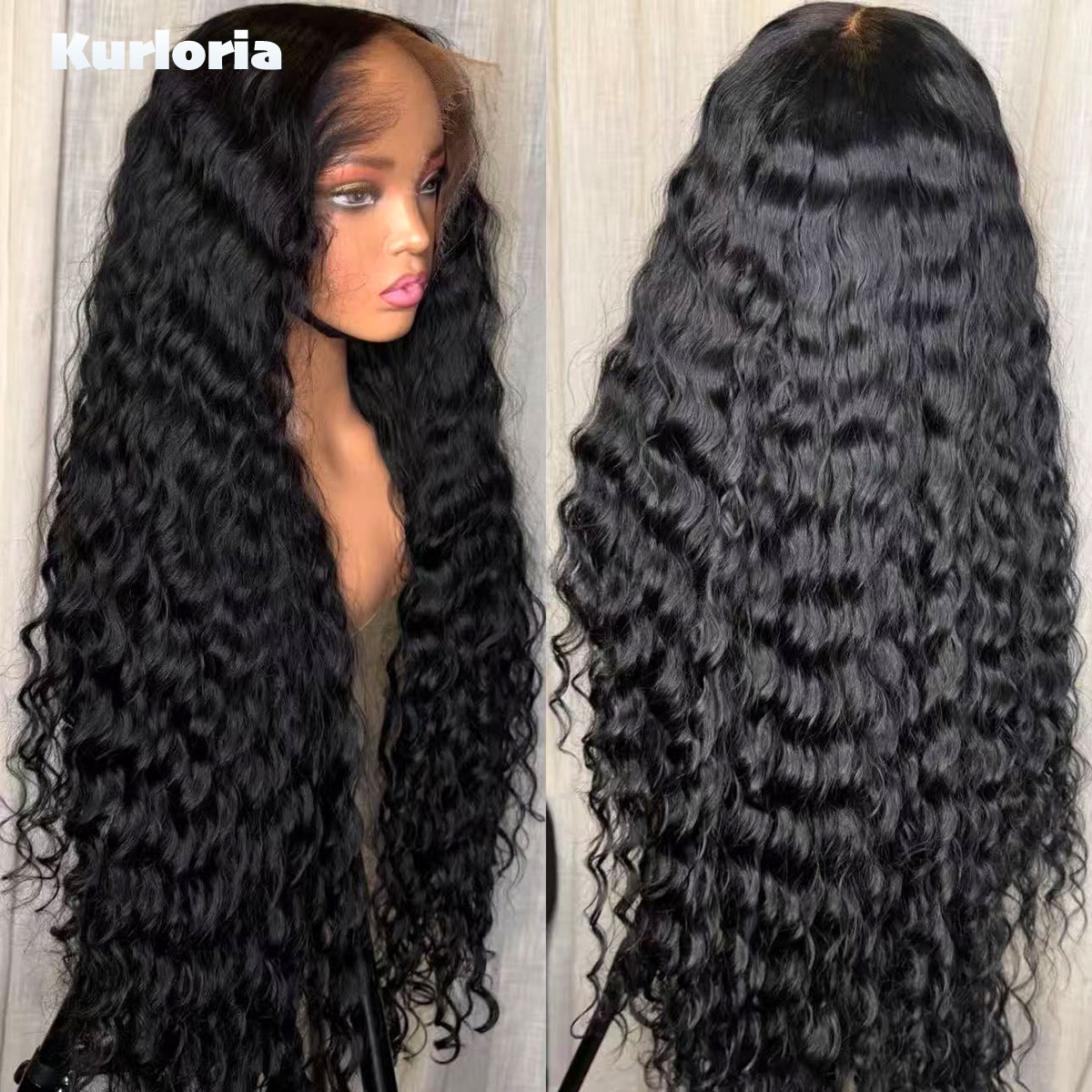 Glueless Wear And Go Human Hair Wig - 500 Dichte, tiefe Wellen, natürliches Schwarz,