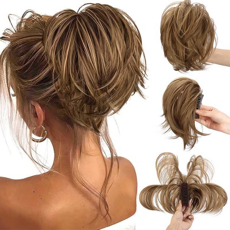 Claw Clip Messy Bun Hair Piece - Synthetische Haarklammer-Pferdeschwanzverlängerung, biegsam, verstellbar, DIY, für